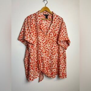 Investments Floral Women Blouse top Plus Size 3X Tunic Tie hem Sheer Comfort